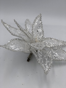 silver flower with clip (size: 20cm)