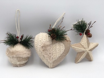 star, heart, ball hanger with pine needle