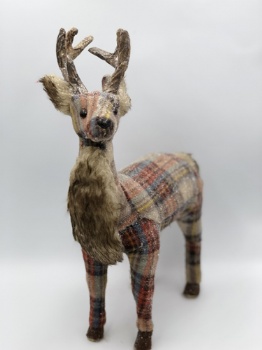 two size cream+red+blue plaid reindeer