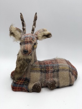 two size cream+red+blue plaid reindeer