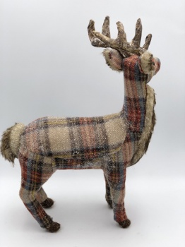 two size cream+red+blue plaid reindeer