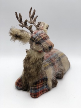 two size cream+red+blue plaid reindeer