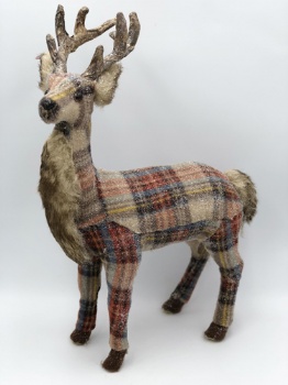 two size cream+red+blue plaid reindeer