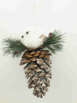 Christmas White Line Pinecone Birds