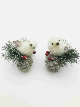 Christmas White Line Pinecone Birds