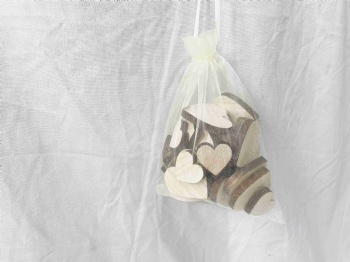 Wooden Heart, Star, Tree In Bag