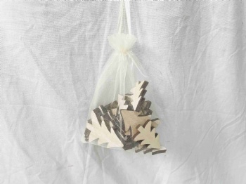 Wooden Heart, Star, Tree In Bag